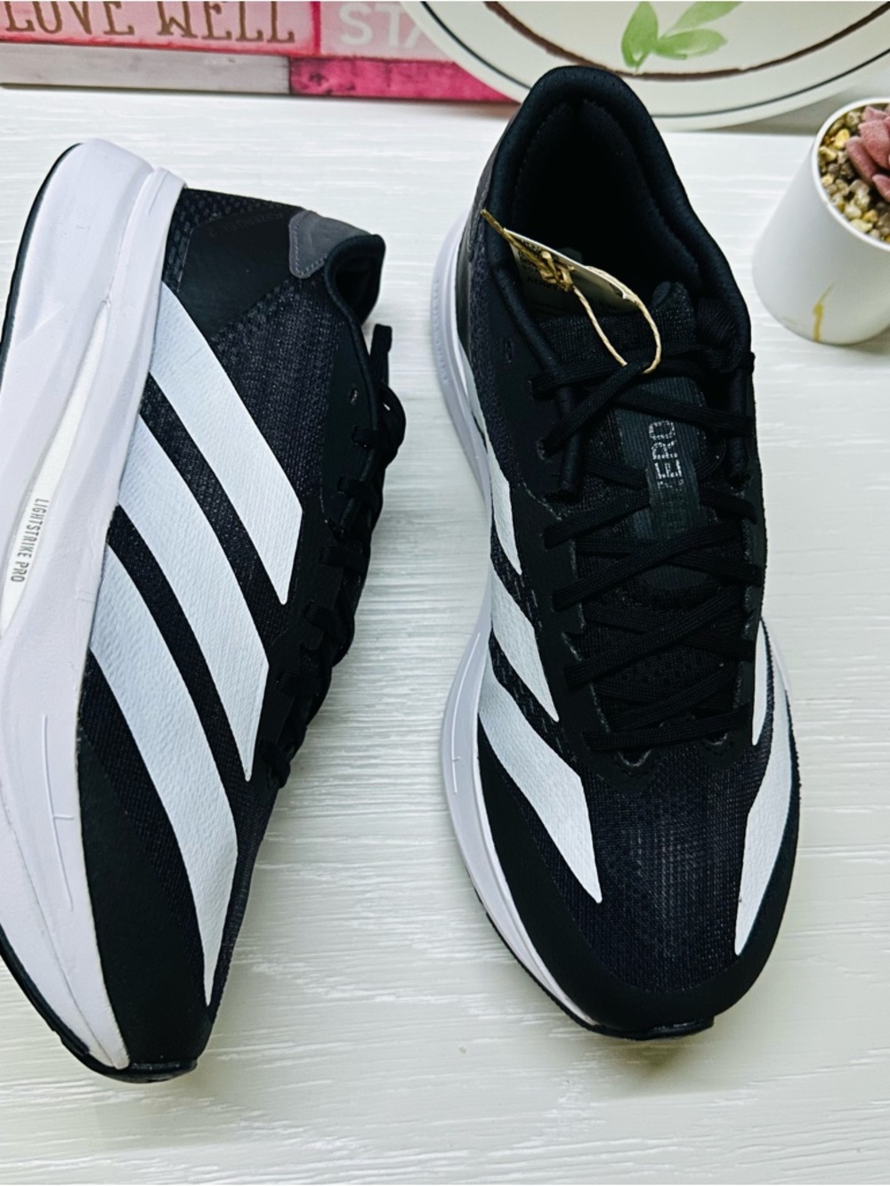 Size 7 adidas Black & White Performance Running Sneakers